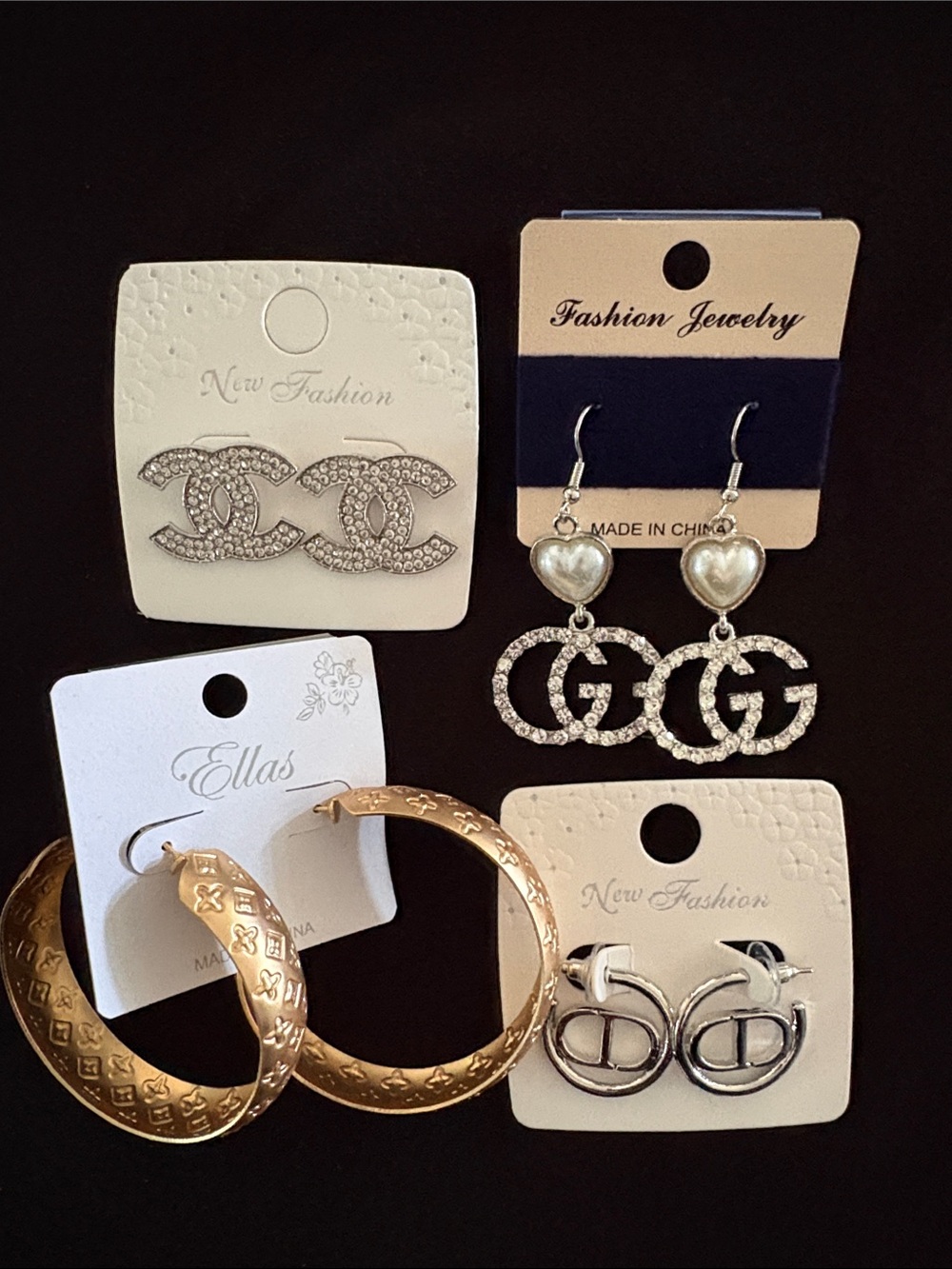 Mixed Metal Fashion Earrings Set of 4 - Gold and Silver Tone